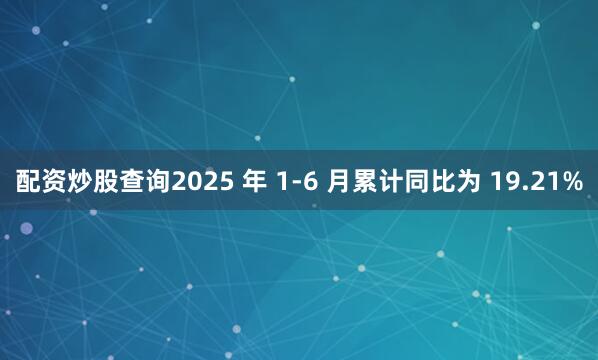 配资炒股查询2025 年 1-6 月累计同比为 19.21%